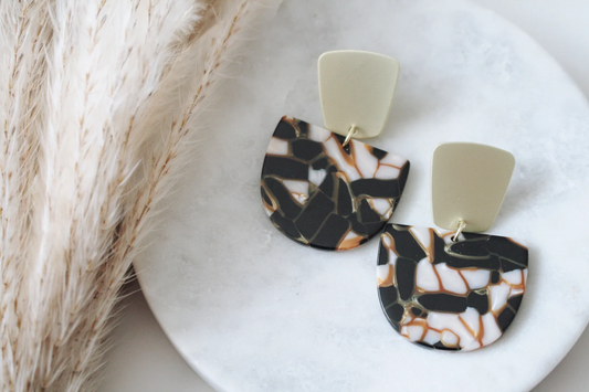 Black Marble Acrylic & Gold Matte Post Earrings