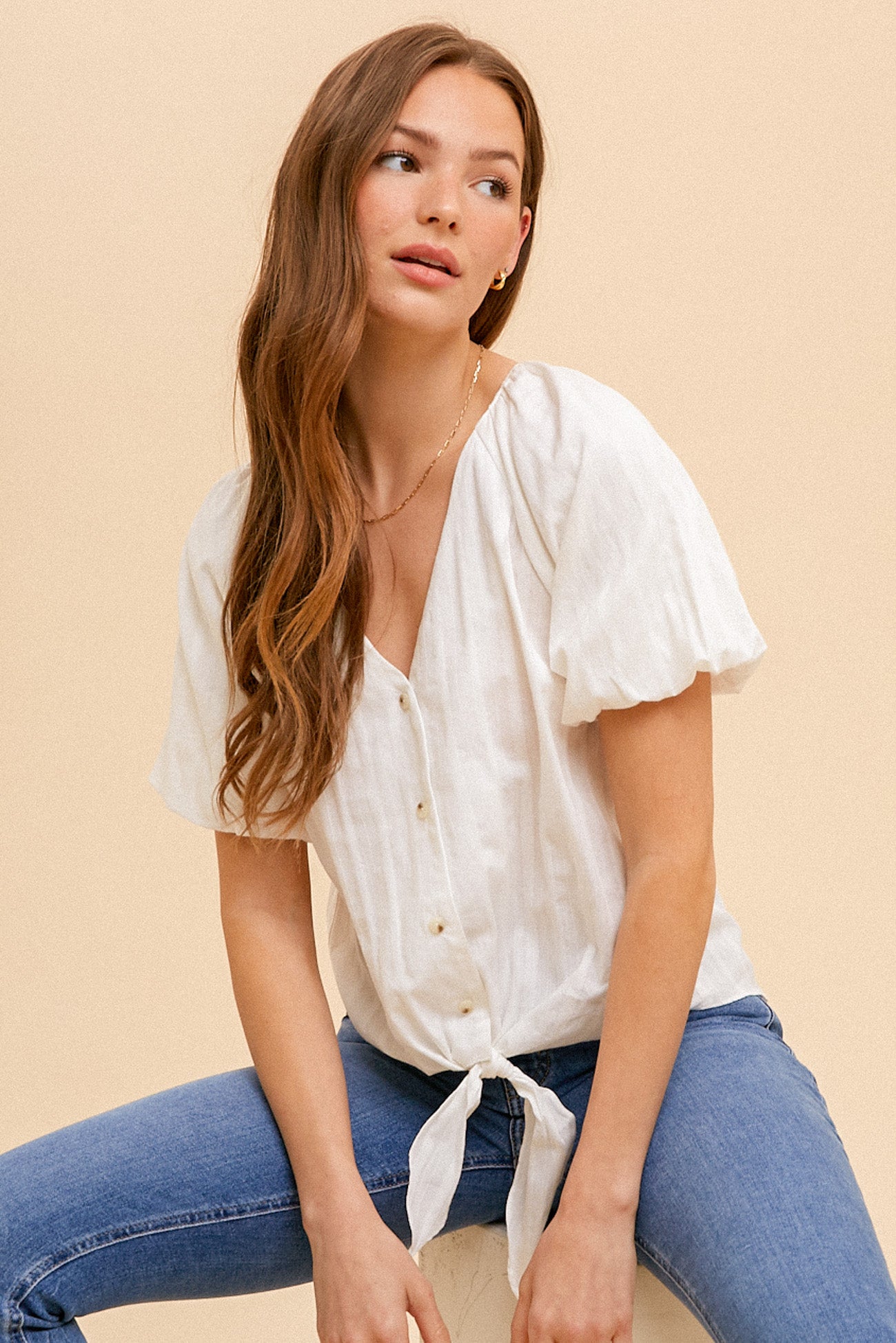 Puff Sleeve Button Down Blouse