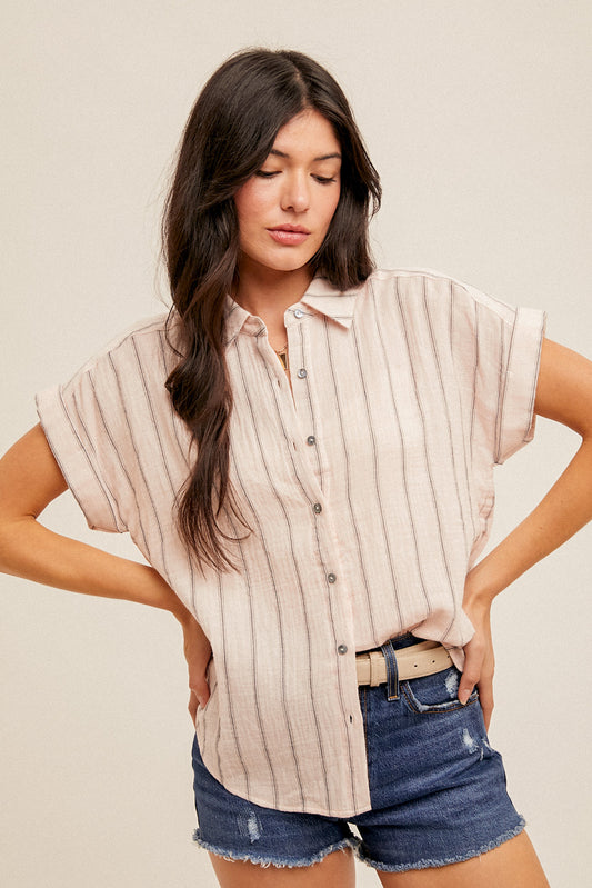 Striped Pink Button Down Top