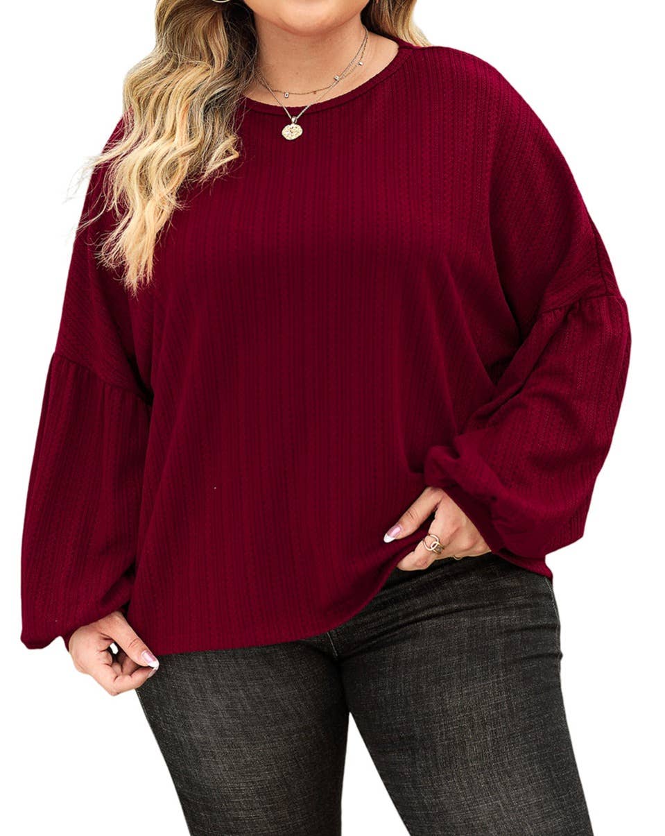 Balloon Sleeve Knit Top - Plus