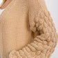 Waffle Knit Textured Sleeve Long Cardigan