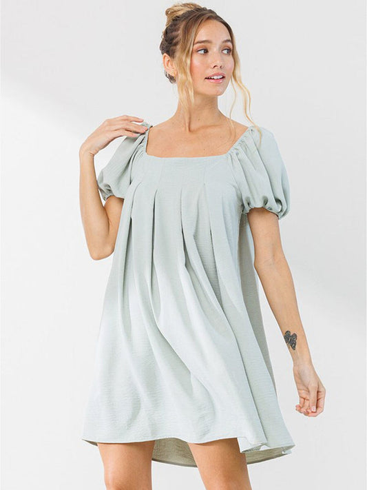 Puffed Sleeve Square Neck Dress