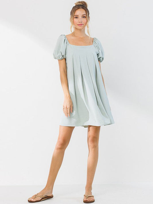 Puffed Sleeve Square Neck Dress