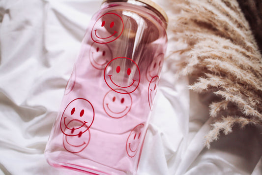 Pink Smiley Glass Cup