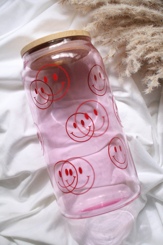 Pink Smiley Glass Cup