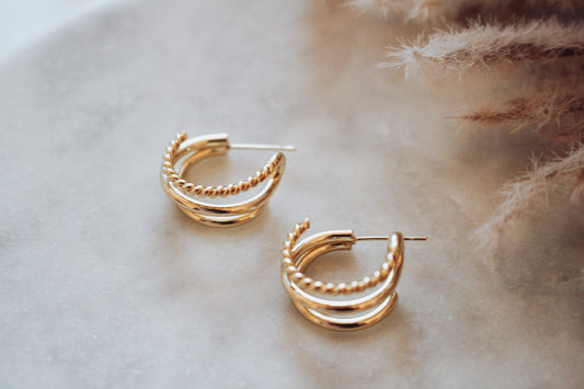 Triple Loop Hoop Earrings - Gold