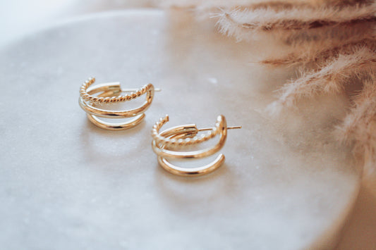 Triple Loop Hoop Earrings - Gold