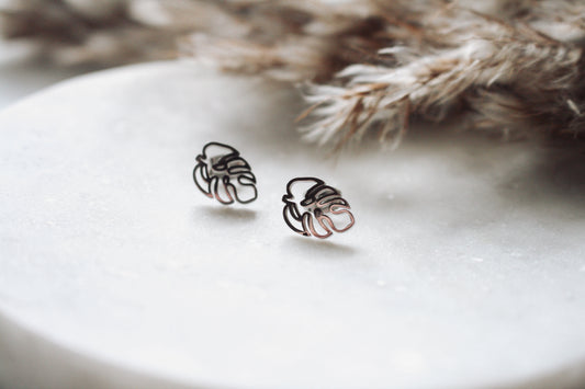 Monstera Leaf Silver Studs