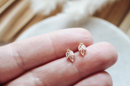 CZ Gold Leaf Studs