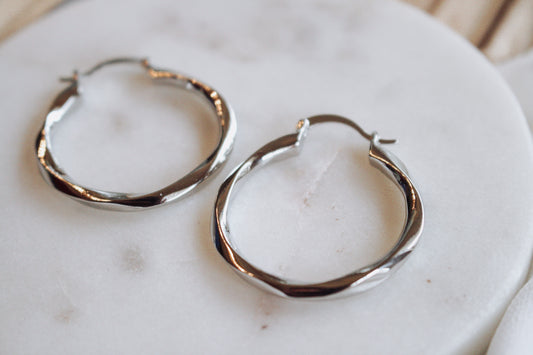 Medium Twisted Hoops - Silver