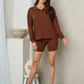 Ribbed Long Sleeve and Short Lounge Set - Multiple Color Options