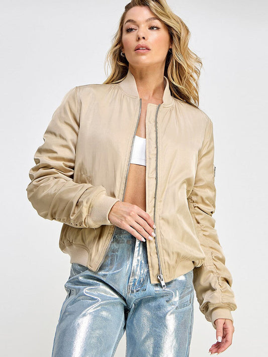 Puffed Zip Up Bomber Jacket