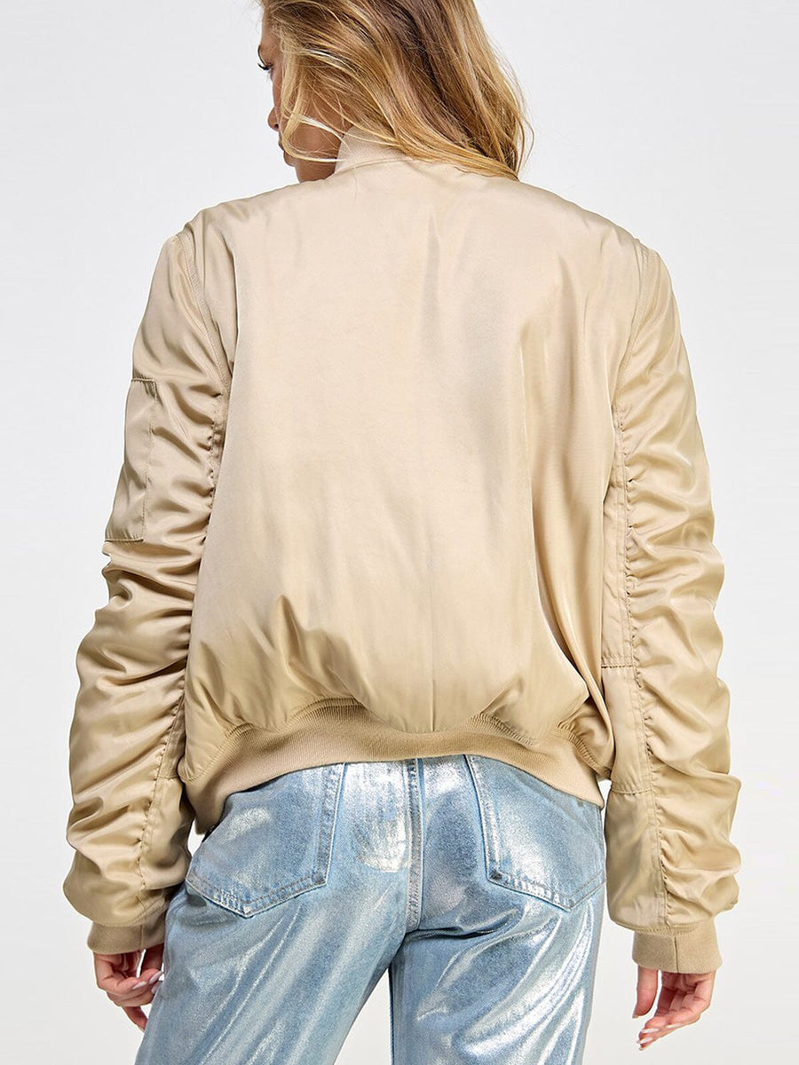 Puffed Zip Up Bomber Jacket