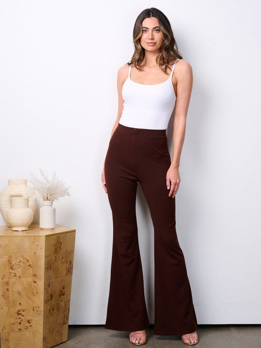 Flare Elastic Waist Pants - Brown