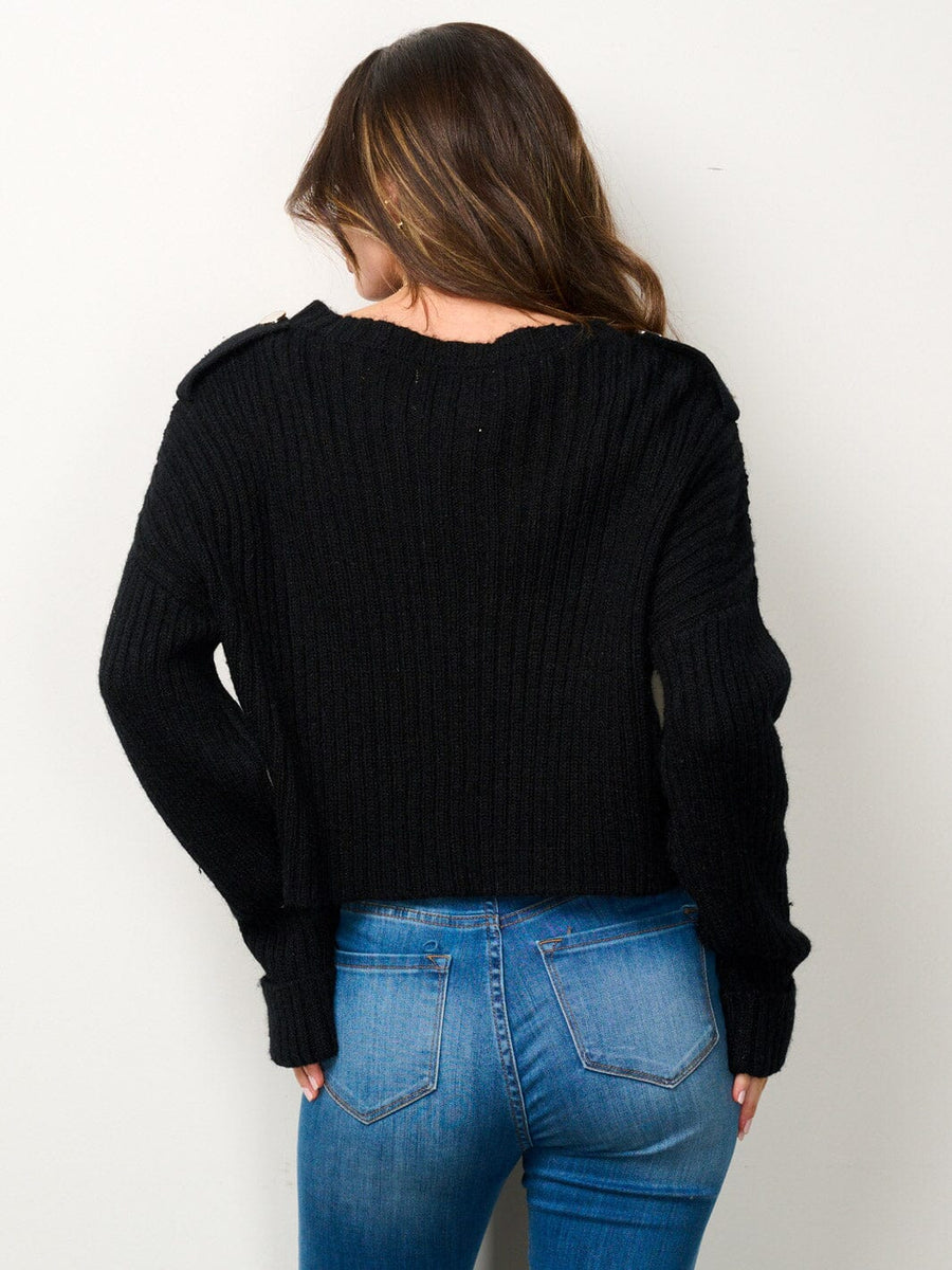 Black Textured Cropped Sweater