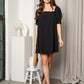 Square Neck Puffed Sleeved Tunic Dress - Multiple Color Options