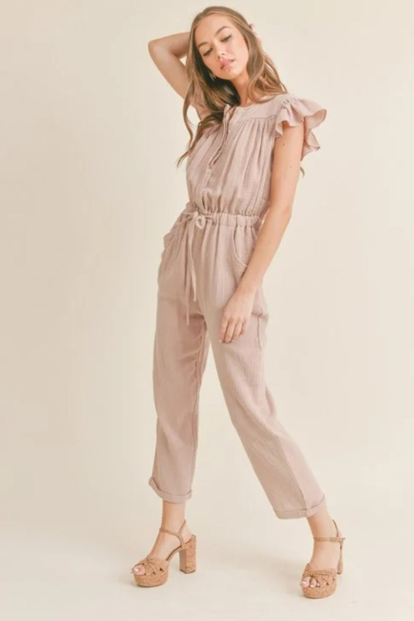 Ruffle Sleeve Jumpsuit With Pockets