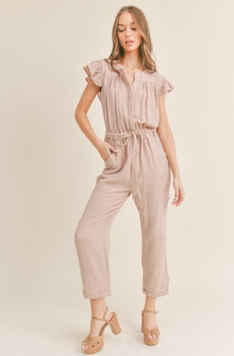 Ruffle Sleeve Jumpsuit With Pockets