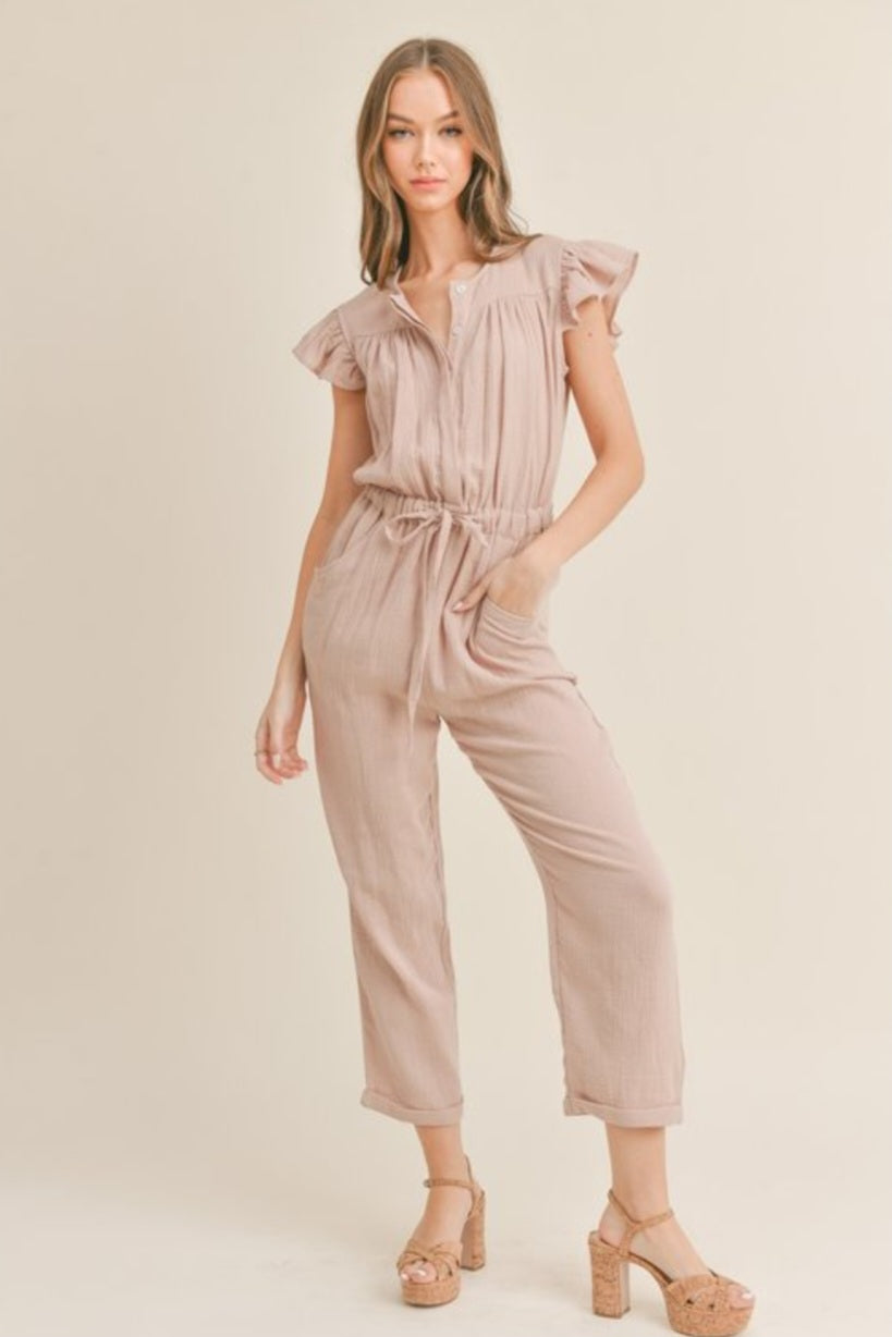 Ruffle Sleeve Jumpsuit With Pockets