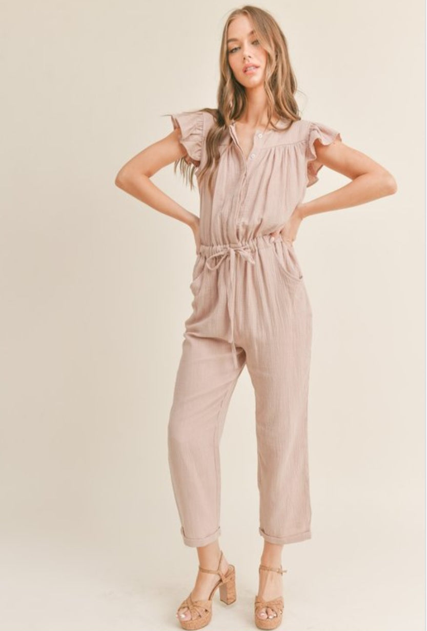 Ruffle Sleeve Jumpsuit With Pockets