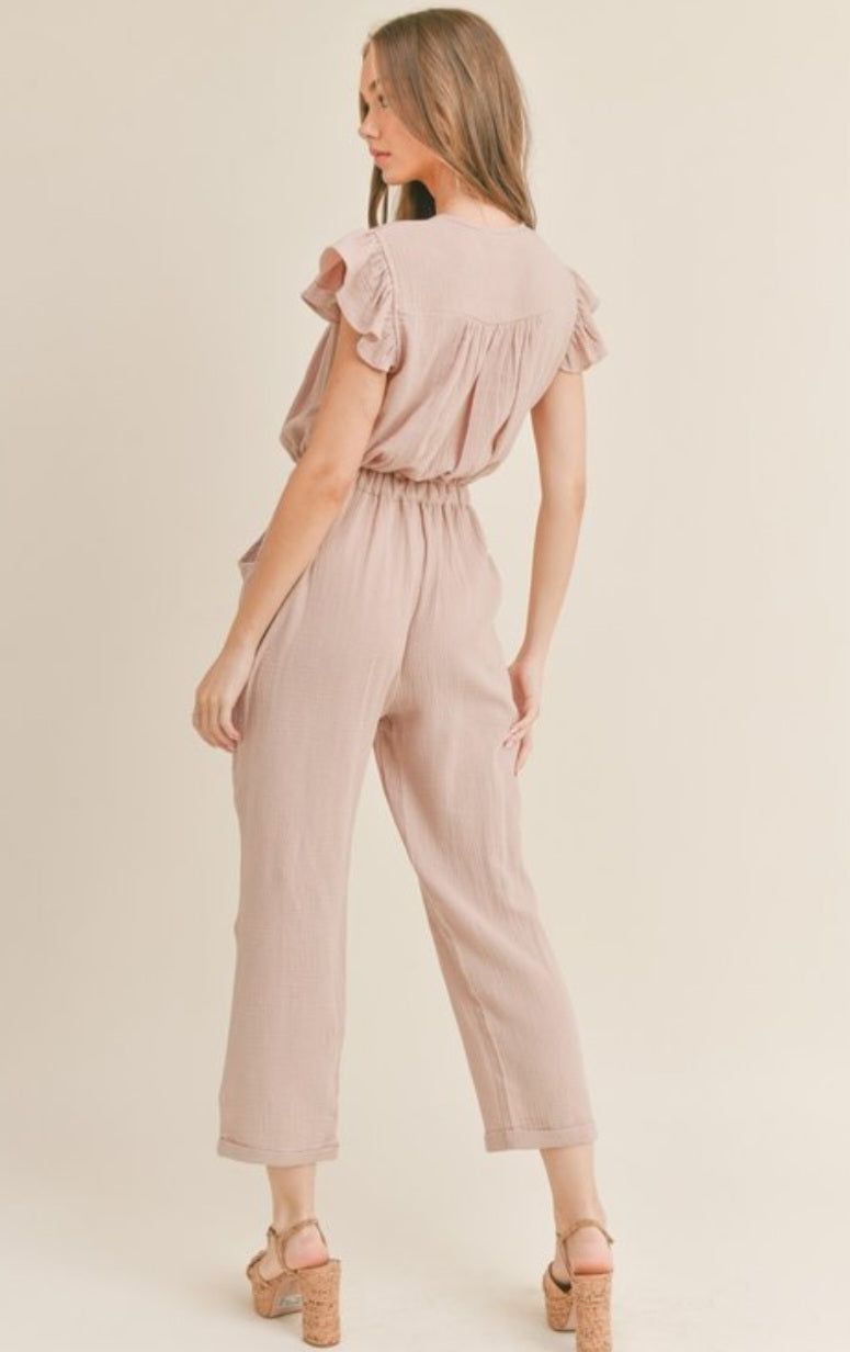 Ruffle Sleeve Jumpsuit With Pockets