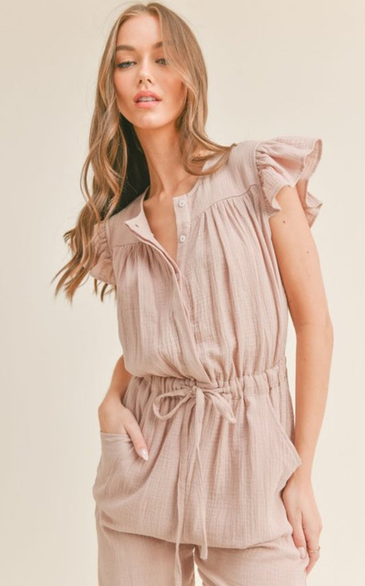 Ruffle Sleeve Jumpsuit With Pockets