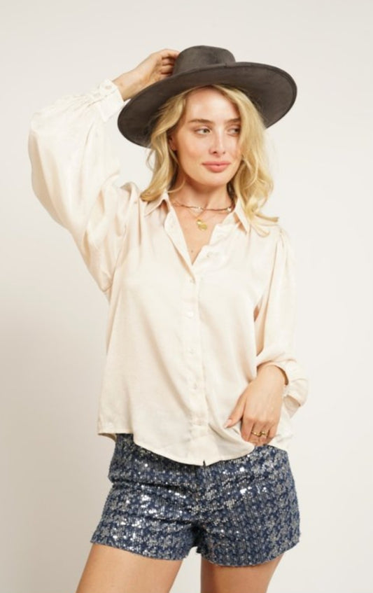 Satin Button Down Blouse - Plus