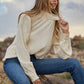 Ivory Mock Neck Ribbed Blouse