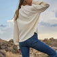 Ivory Mock Neck Ribbed Blouse