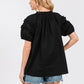 Black Ruffle Short Sleeve Blouse