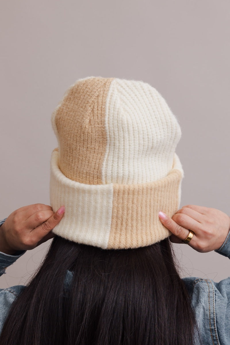 Two Toned Checkered Ribbed Beanies