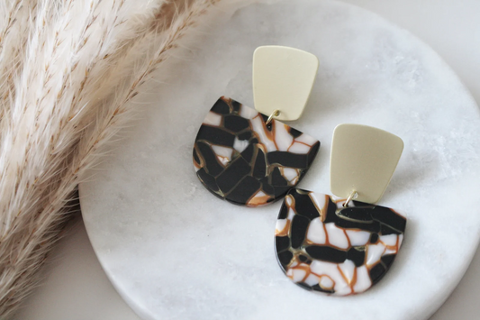 Black Marble Acrylic & Gold Matte Post Earrings