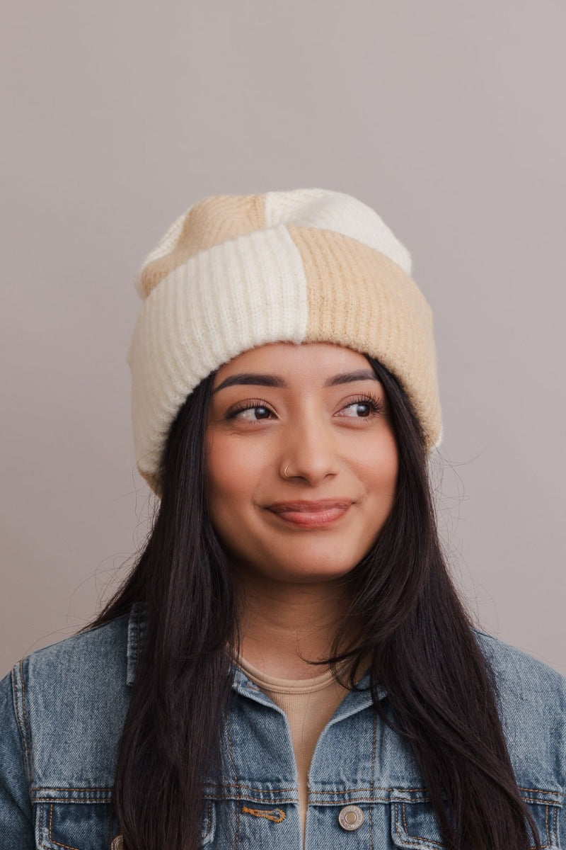 Two Toned Checkered Ribbed Beanies