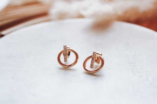 CZ Bar + Circle Earrings