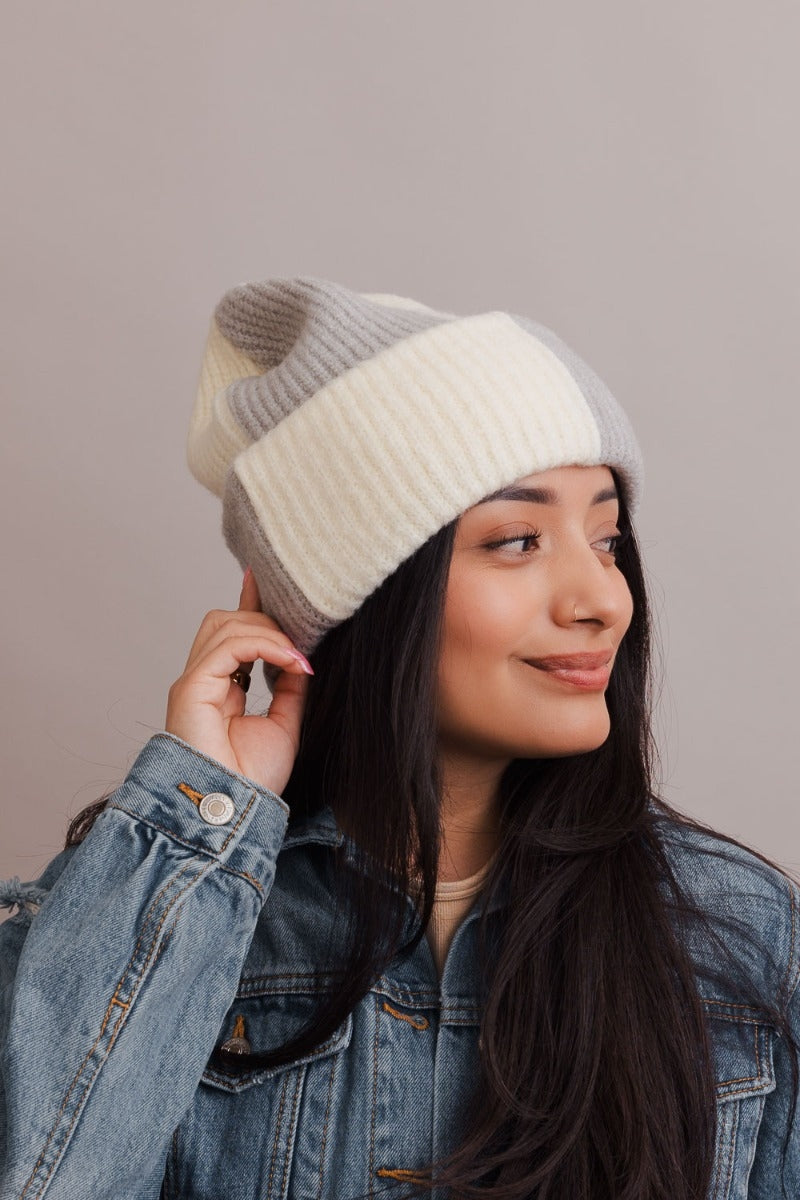 Two Toned Checkered Ribbed Beanies