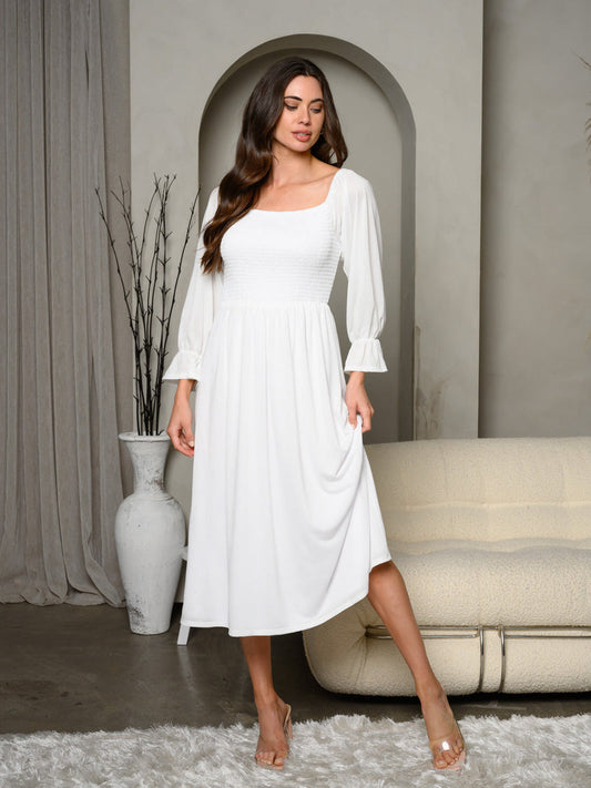 Long Sleeve Smock White Dress