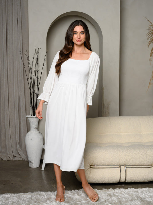 Long Sleeve Smock White Dress