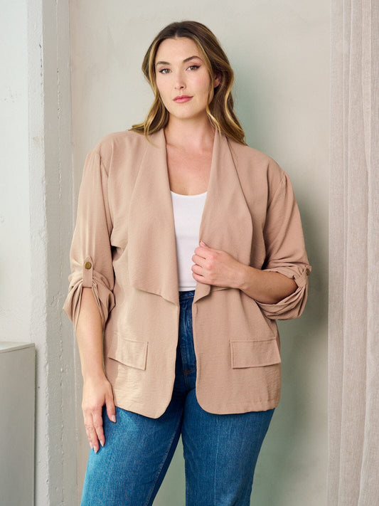 Tan Pocket Draped Cardigan Blazer - Plus