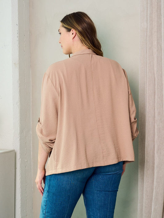 Tan Pocket Draped Cardigan Blazer - Plus