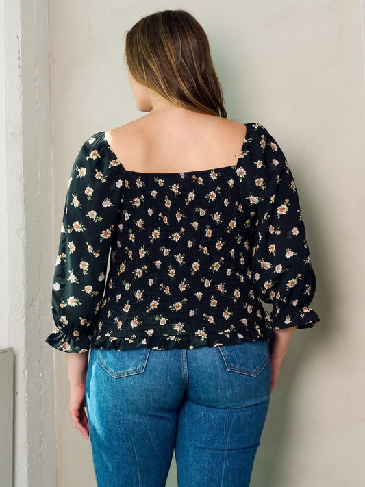 Ruched Floral Top - Plus